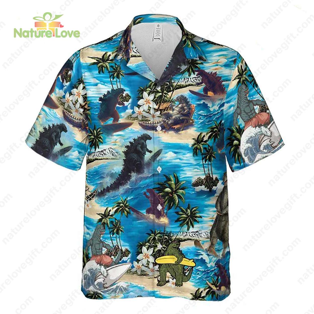 Godzilla The Cartoon​ Character Surfing Godzilla Hawaiian Shirt