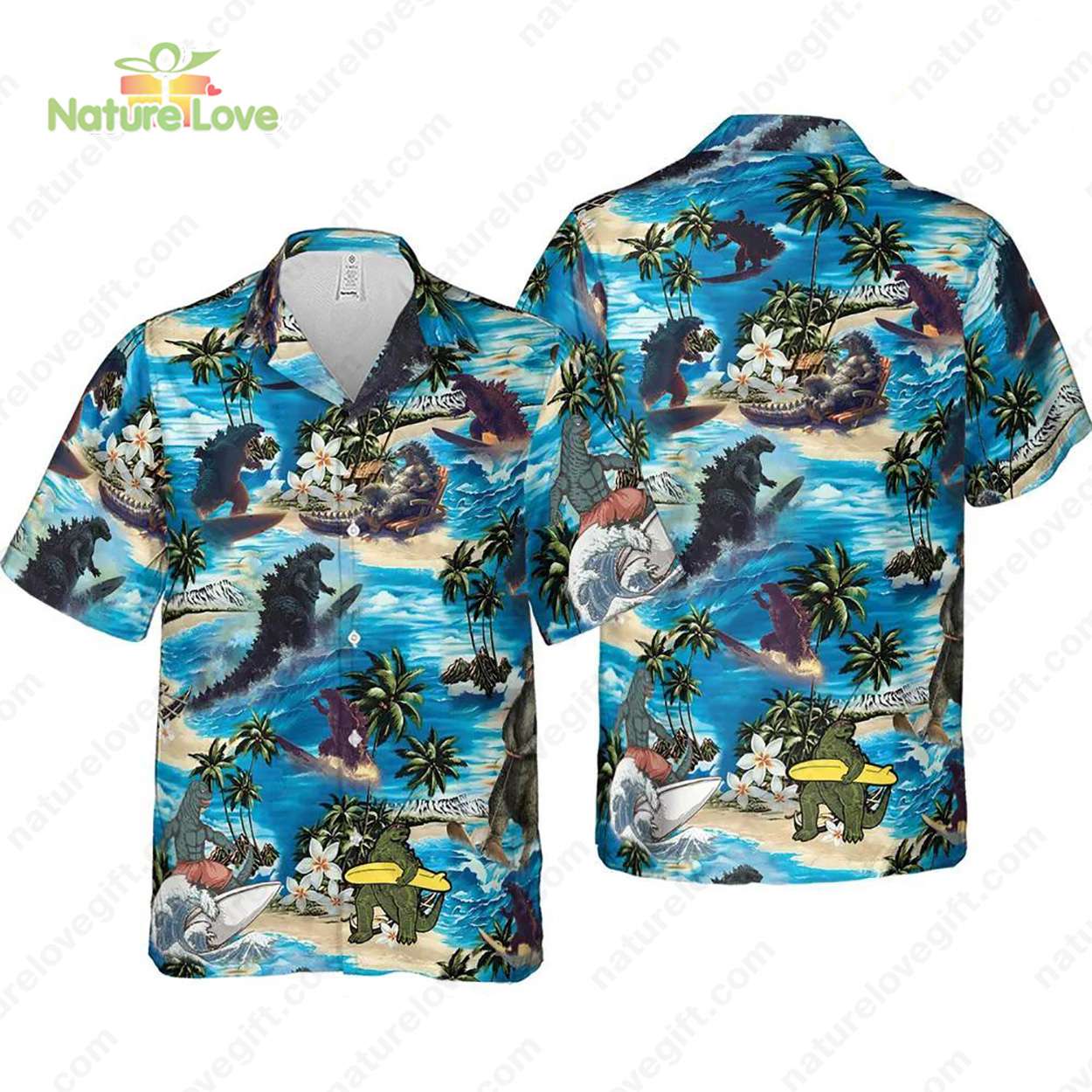 Godzilla The Cartoon​ Character Surfing Godzilla Hawaiian Shirt
