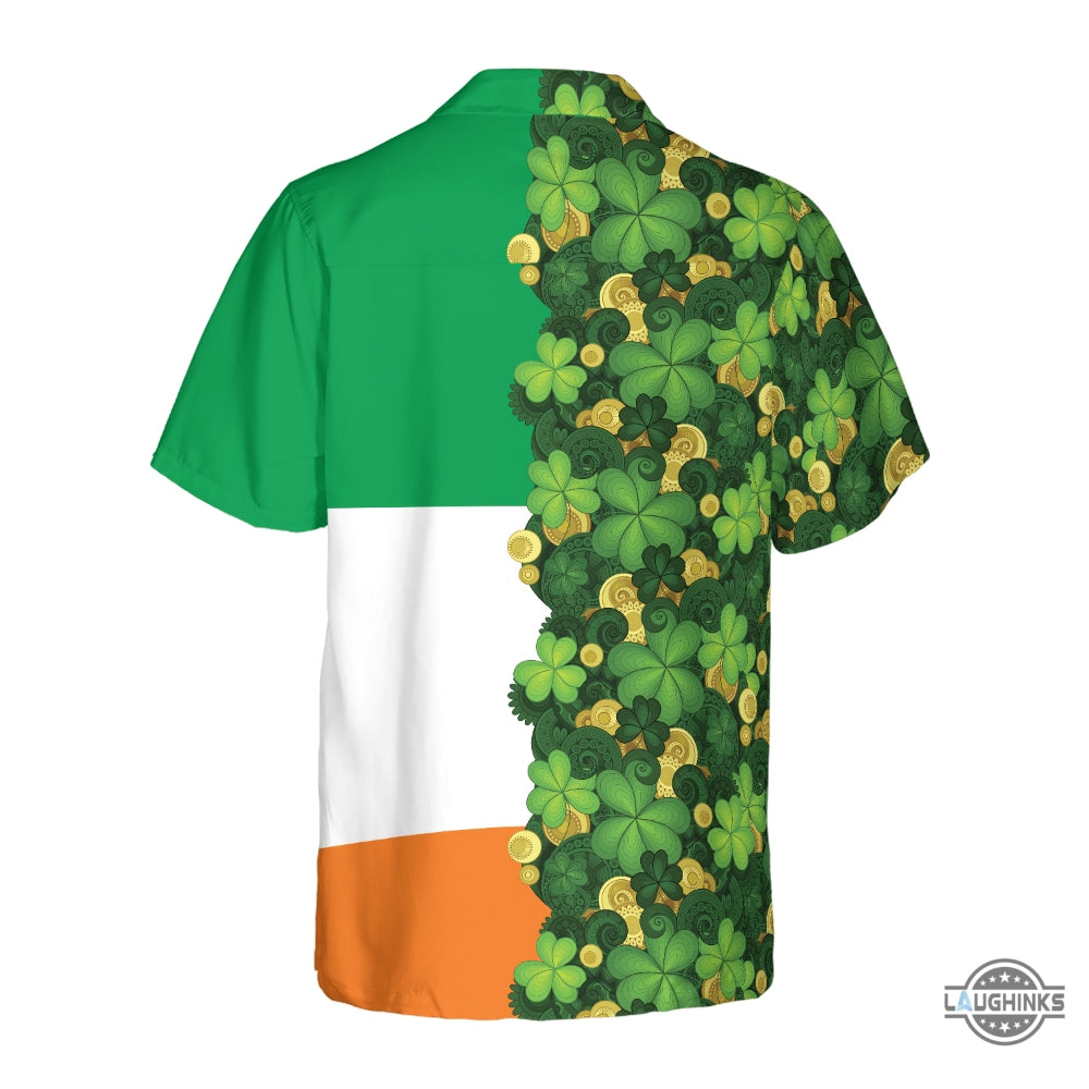 Gold Coins Shamrock Saint Patricks Day Irish Ireland Flag Hawaiian Shirt Aloha Summer Beach Button Up Shirts And Shorts NEW