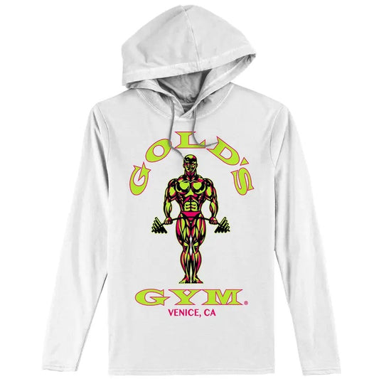 Gold's Gym Long Sleeve Hooded T-Shirt - White Hoodie, Sweatshirt | InkThreadWorks.com