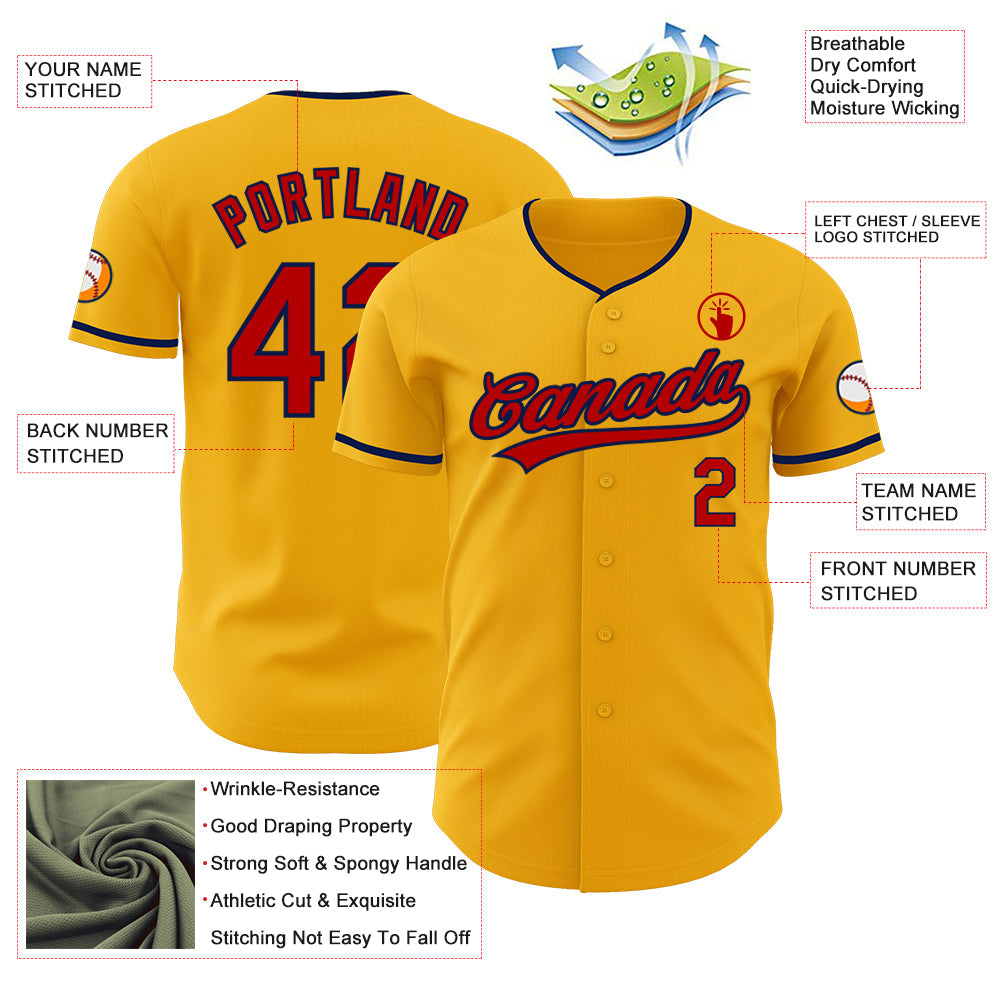 Custom Gold Red-Navy Authentic Baseball Jersey