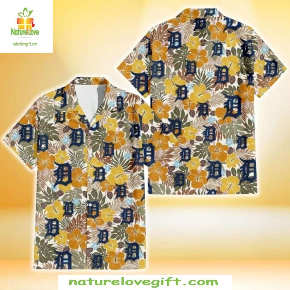 Detroit Tigers Hawaiian Shirt Golden Blossom MLB Baseball Apparel