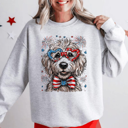 Golden Doodle Patriotic Dog, USA, America, Pet Lover, 4th of July Sweatshirt, Crew Neck, Women's, Crewneck T-Shirts, Hoodie