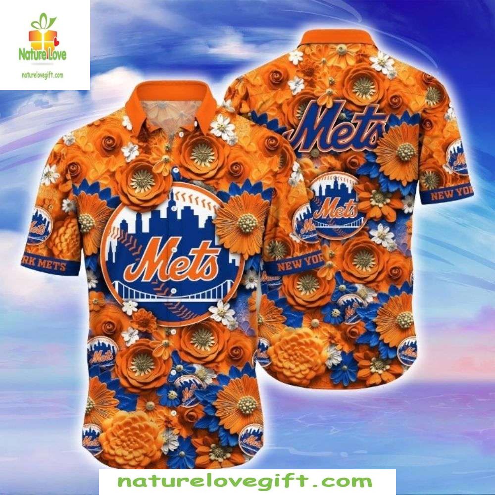NY Mets Hawaiian Shirt Floral Fandom Fiesta Bloom Baseball Apparel