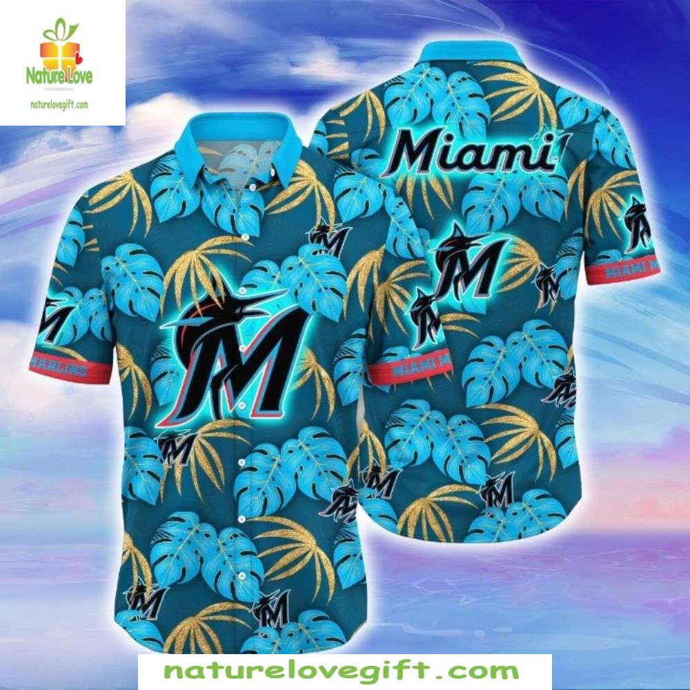 Miami Marlins Hawaiian Shirt Golden Palms Retreat Stylish Baseball Apparel