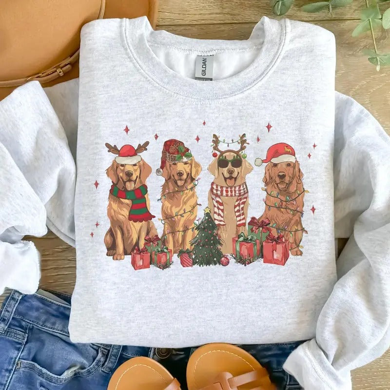 Golden Retriever Christmas Sweatshirt, Retro Dog Christmas Sweater, Golden Mom, Gift for Dog Lover, Xmas Shirt Holiday...
