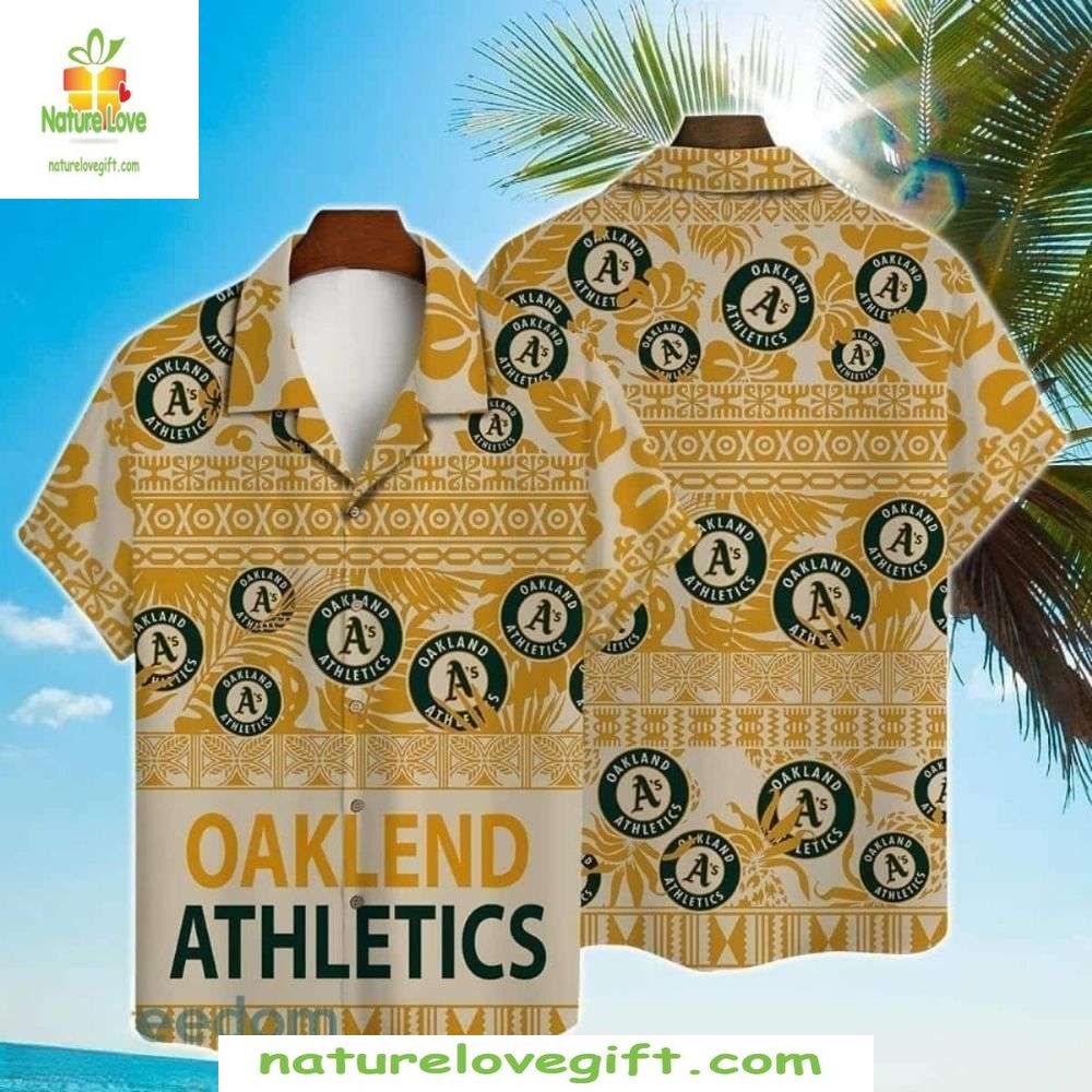 Oakland A’s Hawaiian Shirt Retro Geometric Print MLB Baseball Apparel
