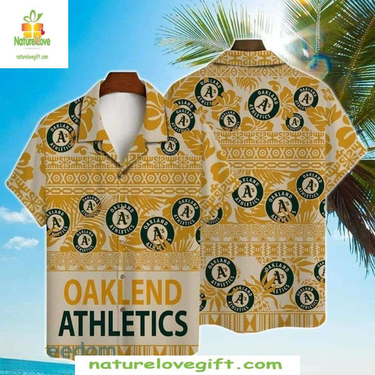 Oakland A’s Hawaiian Shirt Retro Geometric Print MLB Baseball Apparel
