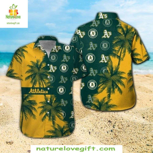 Oakland A’s Golden Yellow Tropical Hawaiian Shirt MLB Baseball Apparel