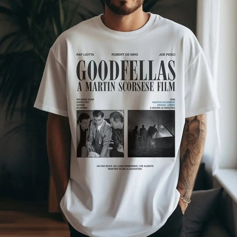 Goodfellas Movie T-Shirt, Retro Martin Scorcese Gangster Mafia Film Graphic Tee Shirt, Goodfellas Godfather Mob Movie Memorabilia Gift