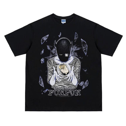 Goodnight Punpun "Punpun Punyama" Vintage Oversized Tee Anime T-shirt 100% Cotton Original Design Men's Top for Fans DTG Printing Menswear Tshirt