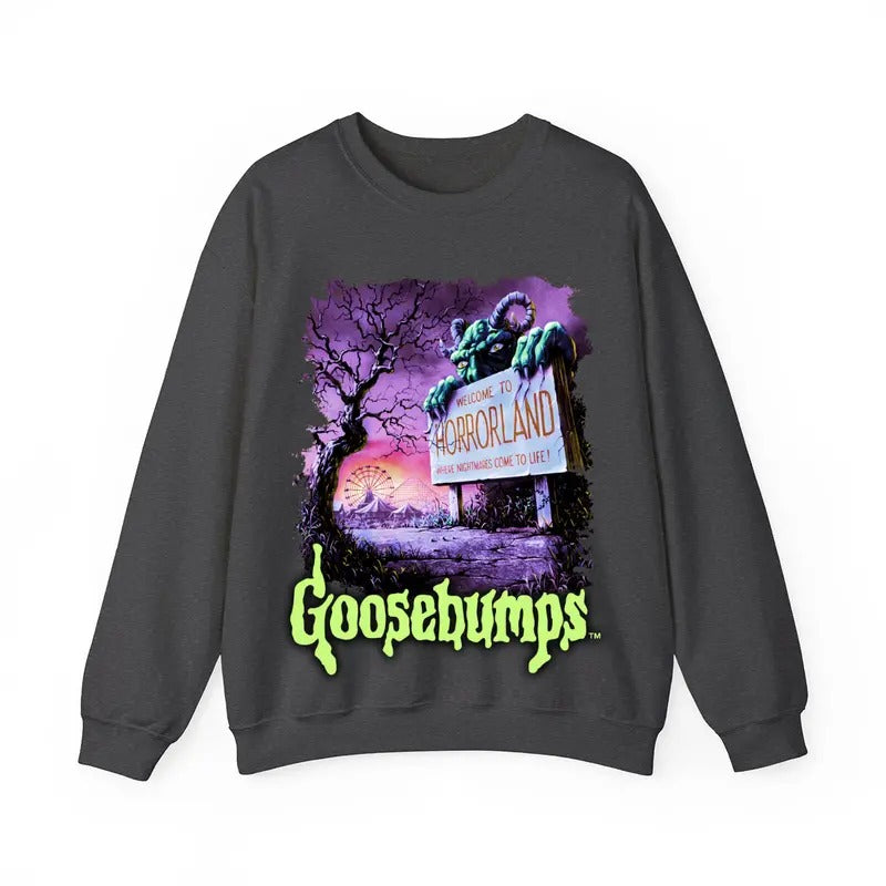 Goosebumps Horrow Sweatshirts, Welcome To Horror Land Sweatshirts, One Day At Horror Land, Halloween Sweatshirt, Horror Movie Sweatshirt Crewneck Cotton