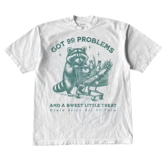 Got 99 Poblems And A Sweet Little Treat Would Solve All Of Them Vintage T-Shirt, Retro 90s Unisex Adult Raccoon T Shirt, Funny Graphic Shirt