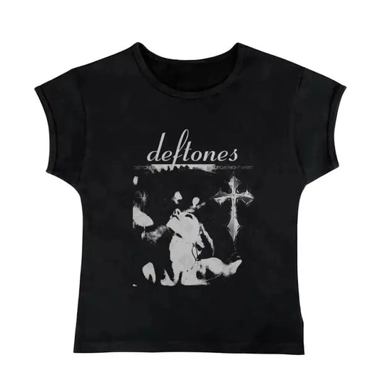 Gothic Emo Girl Tops Baby Tee, Y2k Deftones Graphic Baby Tee, Women Summer Short Sleeve Shirt, Emo Scene 2000s Clothes, Y2k 2000 tops, Casual Cotton Tee, Gift For Girlfriend