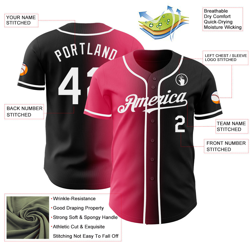 Custom Black White-Neon Pink Authentic Gradient Fashion Baseball Jersey