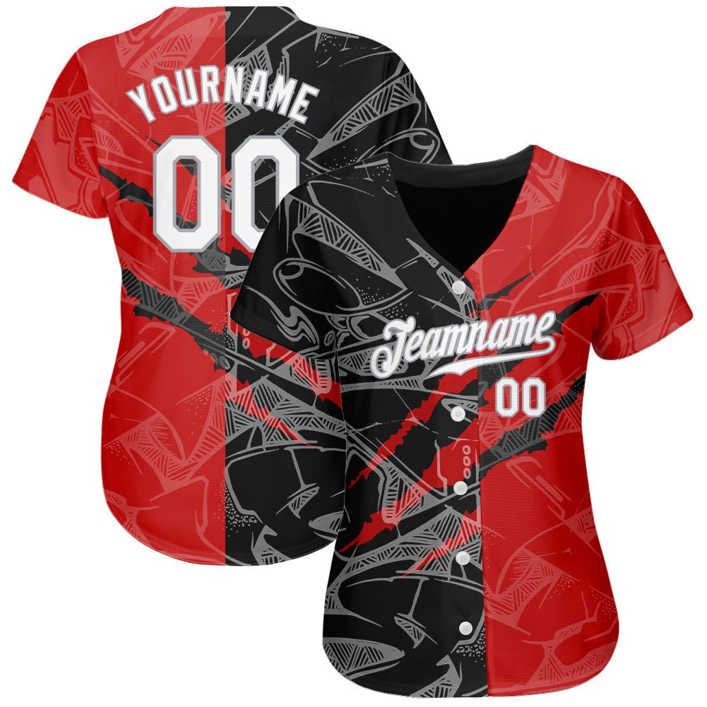 Custom Graffiti Pattern White Black-Gray 3D Scratch Authentic Baseball Jersey
