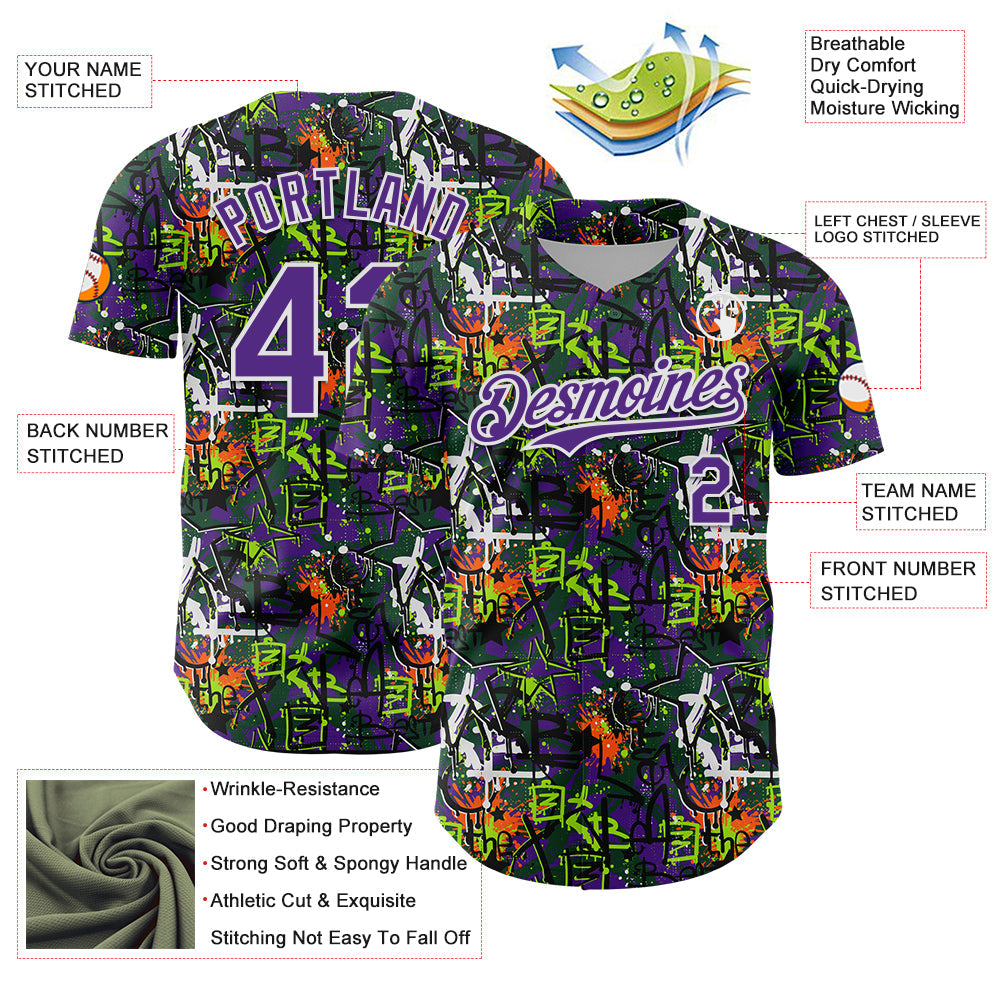 Custom Graffiti Pattern Purple-White Splatter Authentic Baseball Jersey
