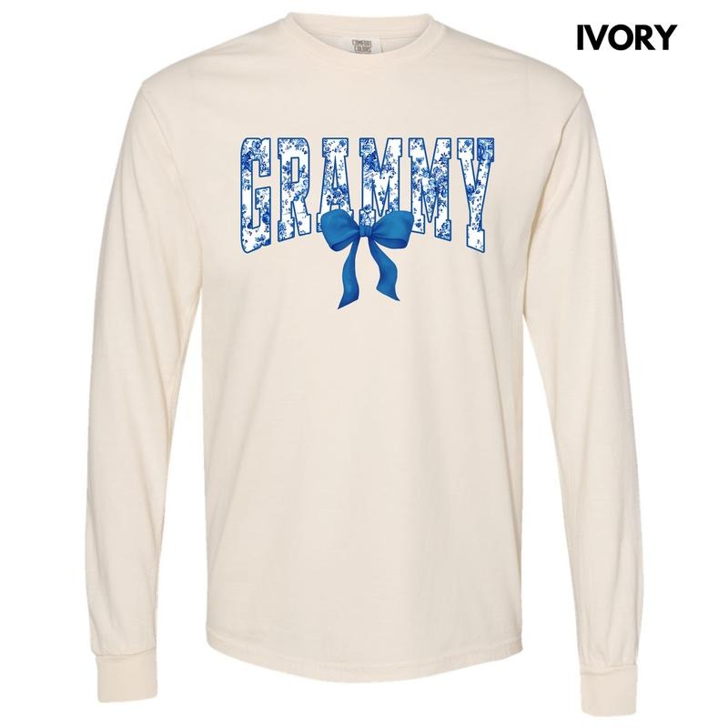 Grammy Blue Florals Long Sleeve Comfort Colors T-Shirt 'NLB' Hoodie, Sweatshirt | InkThreadWorks.com