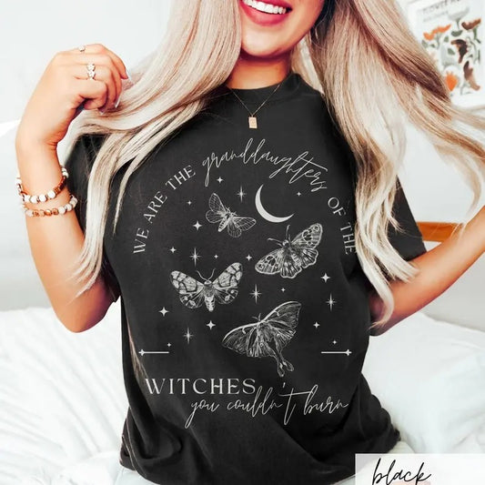 Granddaughters of Witches You Couldn't Burn Shirt, Celestial Whimsigoth Moth Lover Progressive Witch Luna Moth Lover Gift Casual Cotton Casual Cotton Classic Collar