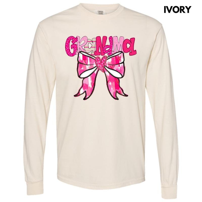 Grandma Valentine Coquette Long Sleeve Comfort Colors T-Shirt Hoodie, Sweatshirt | InkThreadWorks.com