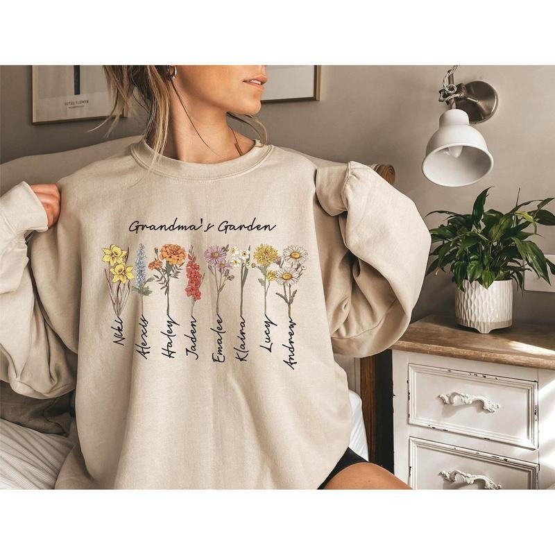 Grandma's Garden Sweatshirt, Custom Birthflower Sweatshirt, Gift for Grandma, Love Grows Here, Mom's Garden, Mother's Day...