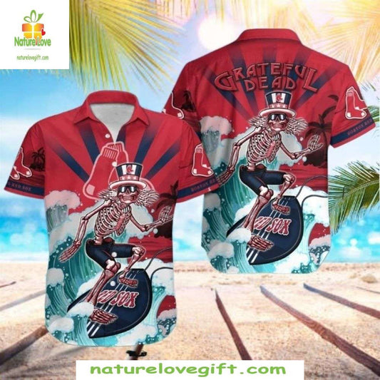 Grateful Dead Red Sox Skeleton Surfer Hawaiian Shirt MLB Baseball Apparel
