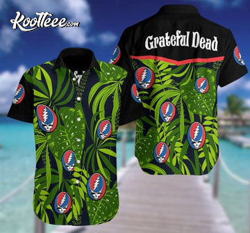 Grateful Dead Leaf Pattern Curved Hawaiian Shirt