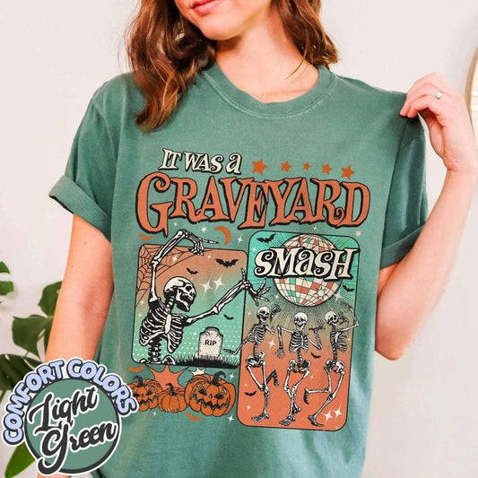 Graveyard Smash Comfort Colors Shirt, Retro Skeleton Halloween Shirt, Trendy Fall Tee, Spooky Season, Comic Styles,...