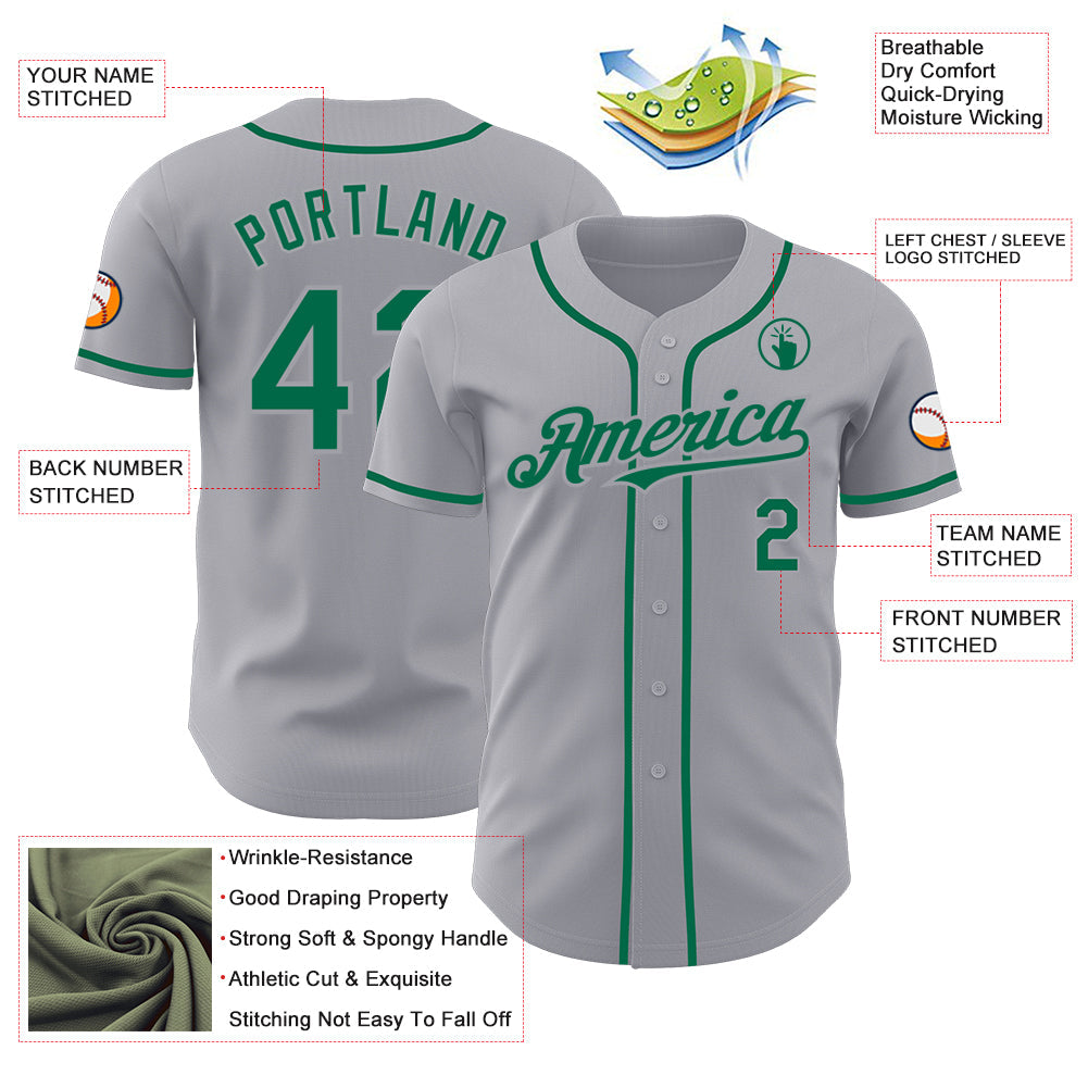 Custom Gray Kelly Green Authentic Baseball Jersey