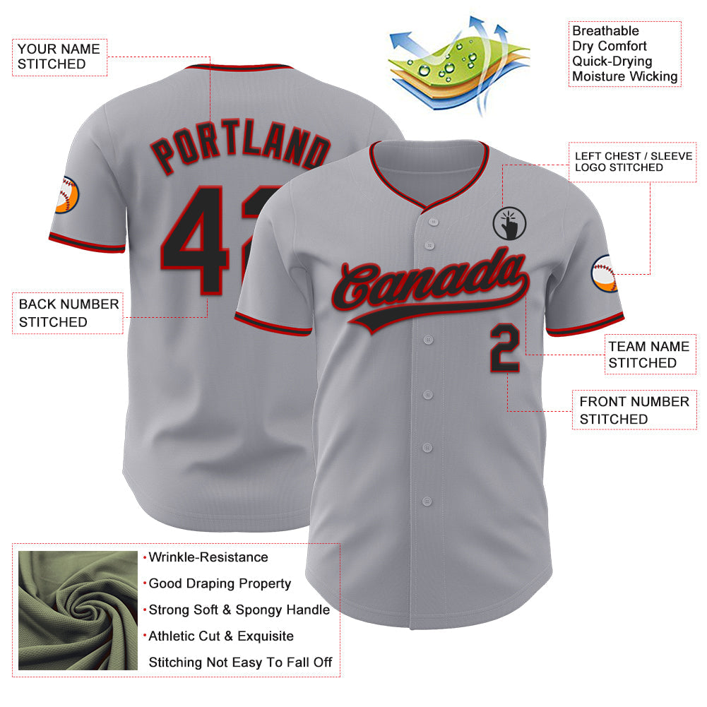 Custom Gray Black-Red Authentic Baseball Jersey