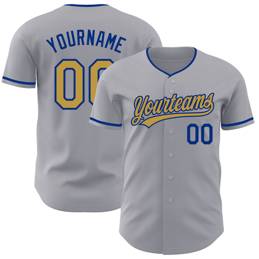 Custom Gray Old Gold-Royal Authentic Baseball Jersey