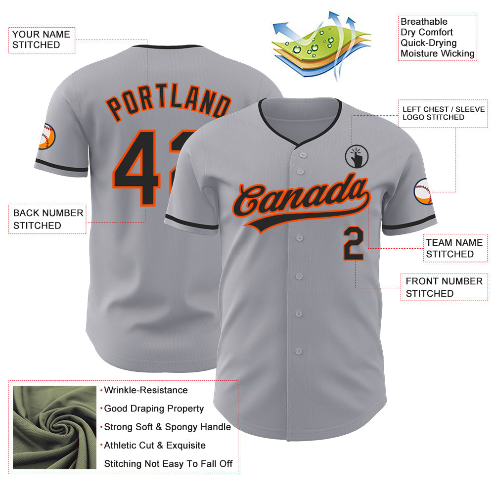 Custom Gray Black-Orange Authentic Baseball Jersey