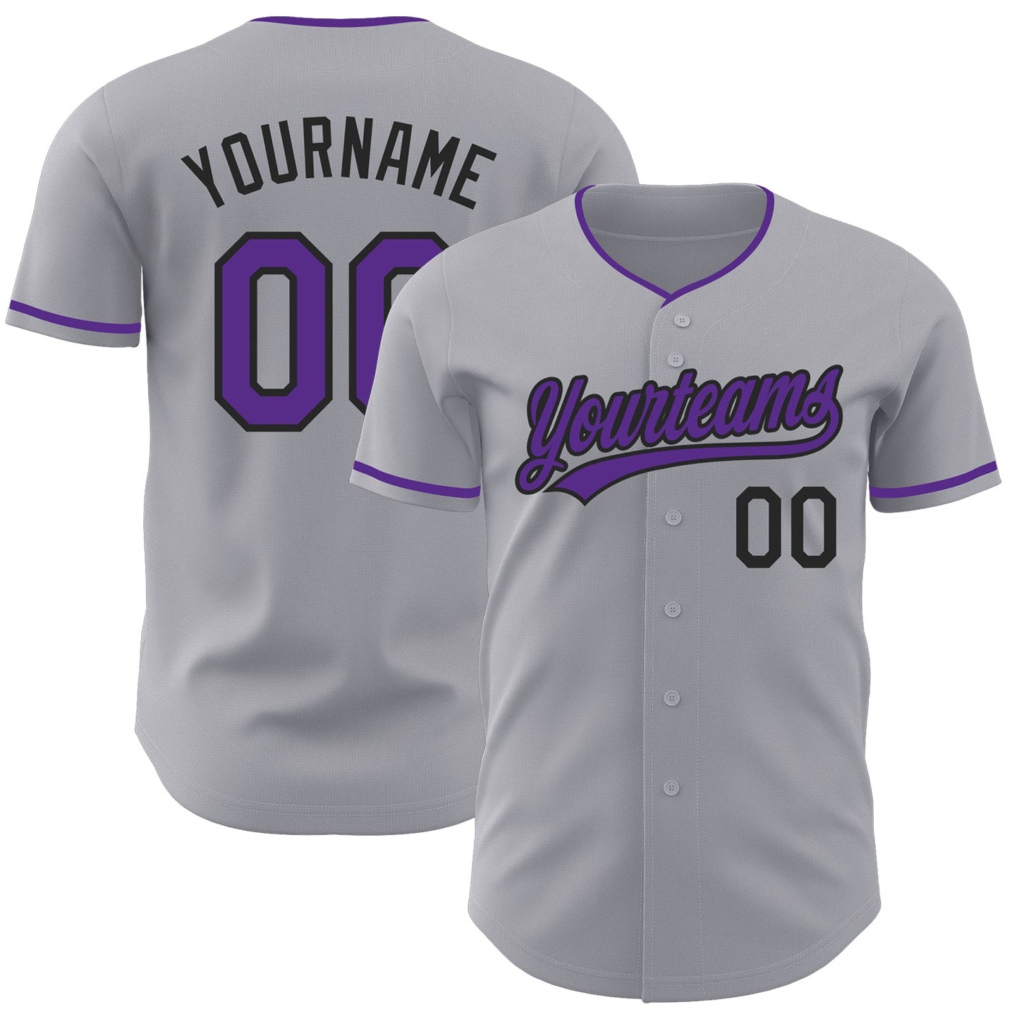 Custom Gray Purple-Black Authentic Baseball Jersey