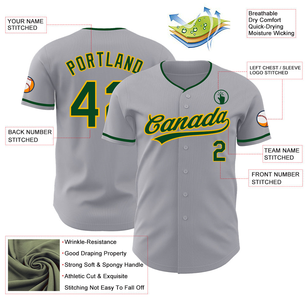 Custom Gray Green-Gold Authentic Baseball Jersey