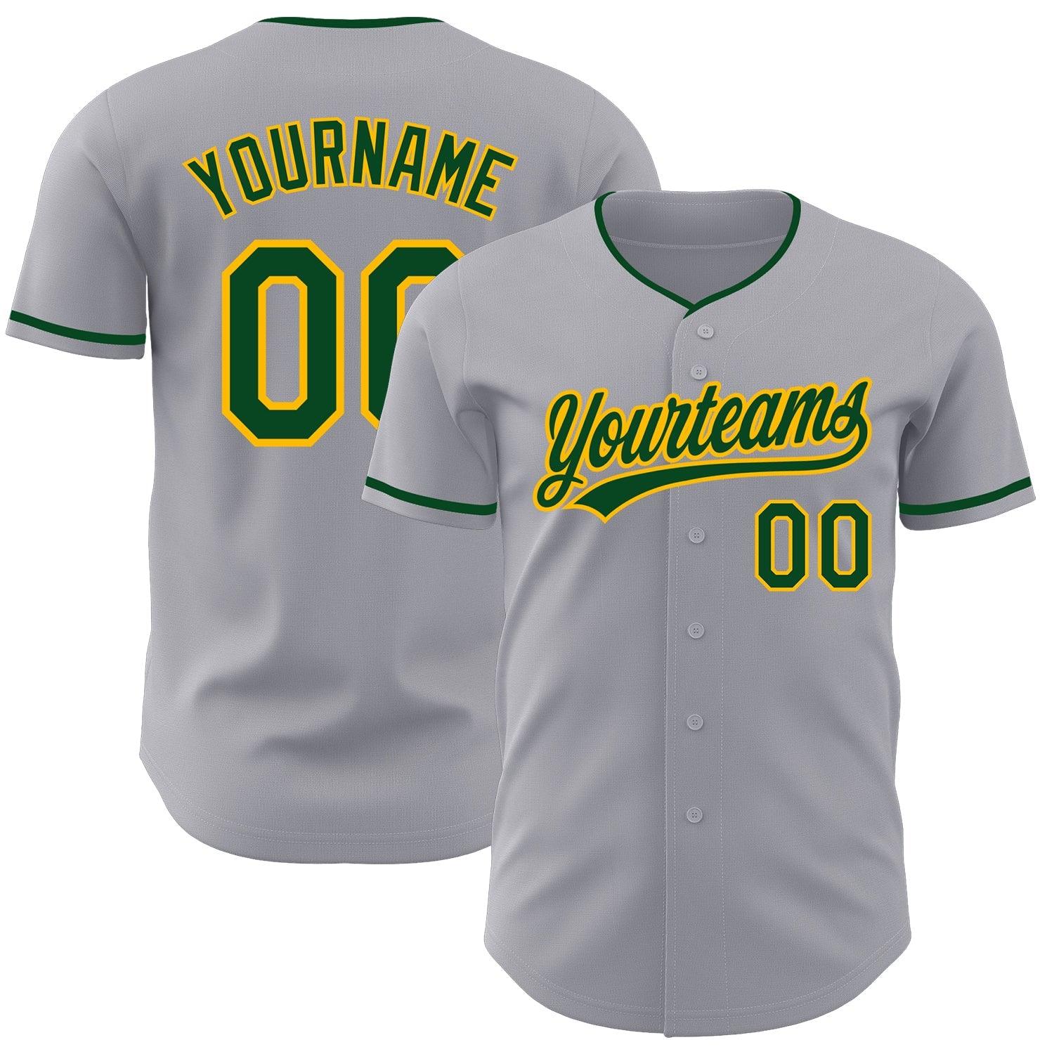 Custom Gray Green-Gold Authentic Baseball Jersey