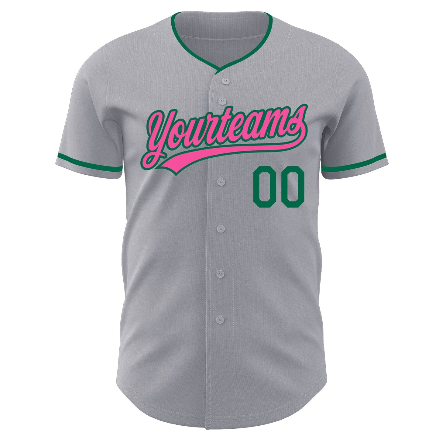 Custom Gray Pink-Kelly Green Authentic Baseball Jersey