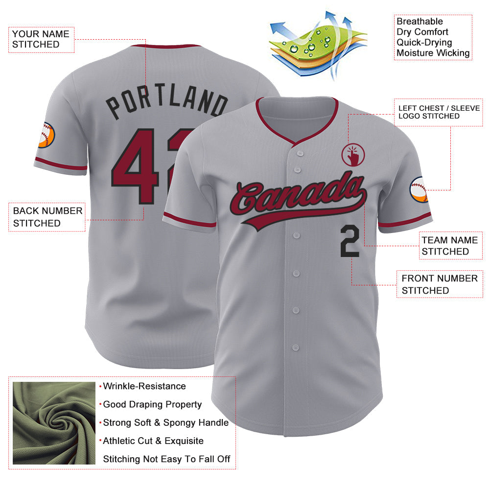 Custom Gray Crimson-Black Authentic Baseball Jersey
