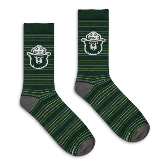 Smokey Bear Animal Mascot Striped Crew Socks - Green/Gray T-Shirts, Hoodie, Sweatshirt | InkThreadWorks.com