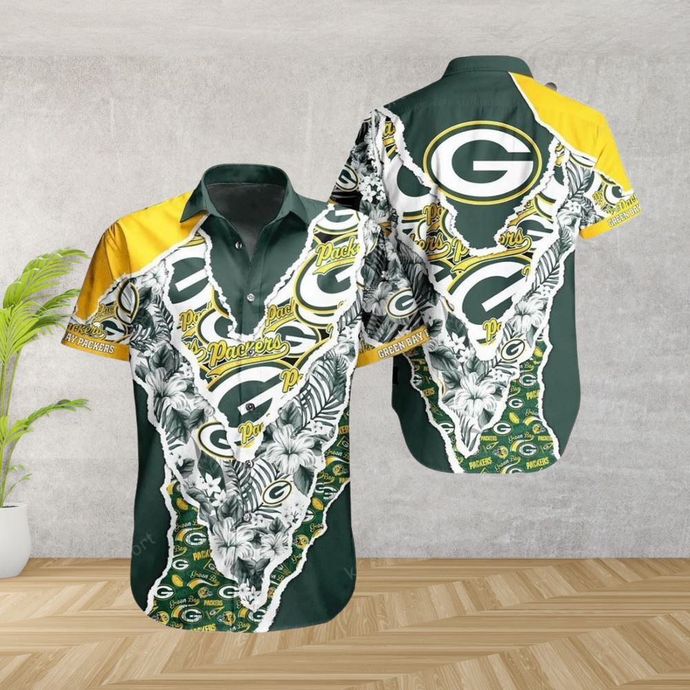 Green Bay Packers Floral Hawaiian Shirt Bandana Design 397074