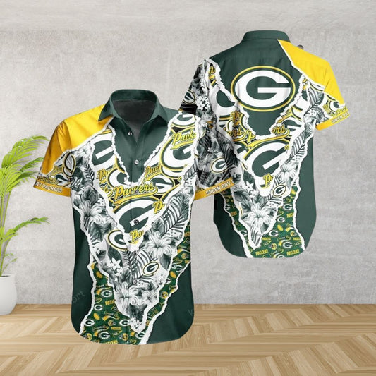 Green Bay Packers Floral Hawaiian Shirt Bandana Design 397074