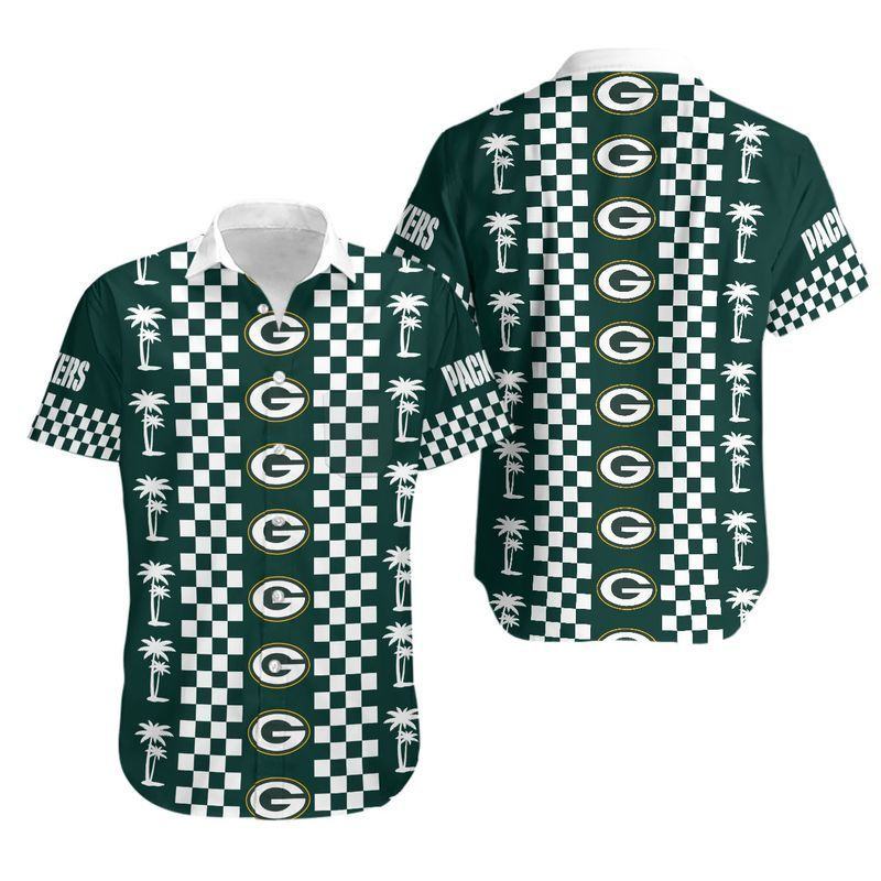 Green Bay Packers Hawaiian Shirt Checkered Palms Design 105589