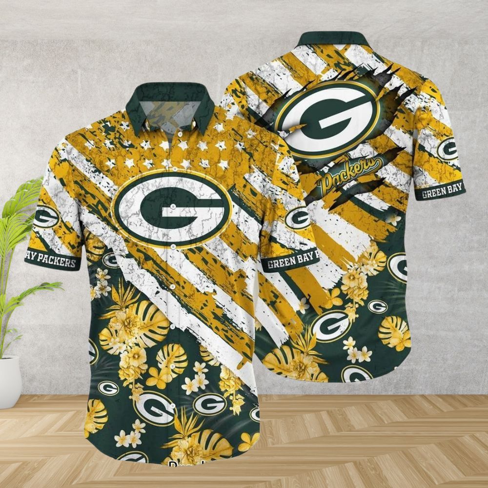 Green Bay Packers Hawaiian Shirt Floral Victory Stripe Design 211325