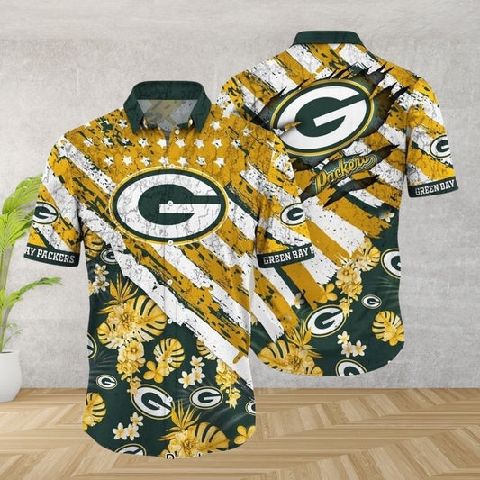 Green Bay Packers Hawaiian Shirt Floral Victory Stripe Design 211325