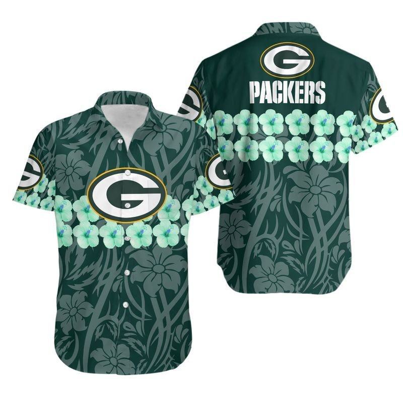 Green Bay Packers Hawaiian Shirt with Flower and Logo Design