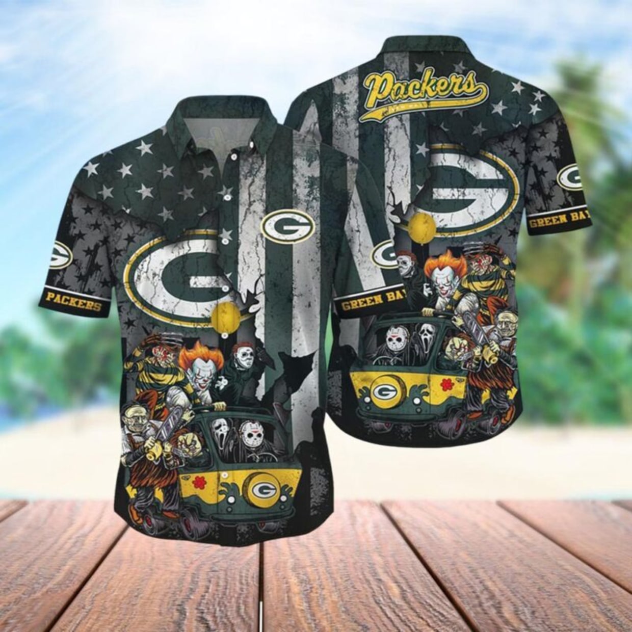 Green Bay Packers Hawaiian Shirt Horror Ride Design by