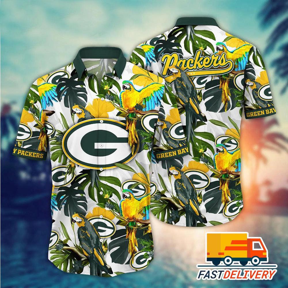 Green Bay Packers Hawaiian Shirt Parrot Paradise Design 235290