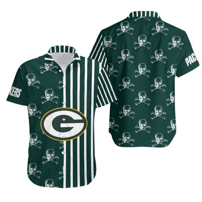 Green Bay Packers Hawaiian Shirt Skull Stripes Design 622441