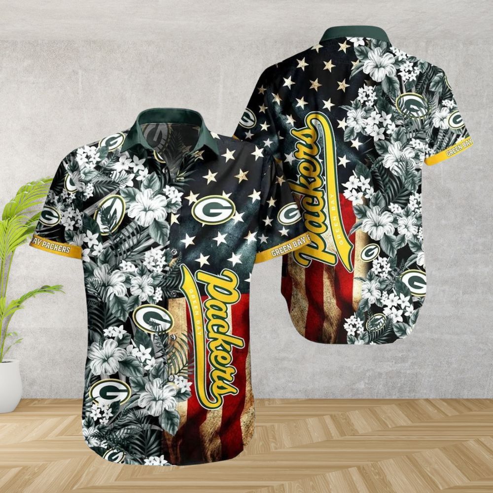 Green Bay Packers Floral Hawaiian Shirt Stars Stripes Design 378566