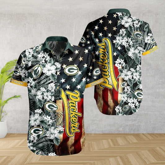 Green Bay Packers Floral Hawaiian Shirt Stars Stripes Design 378566