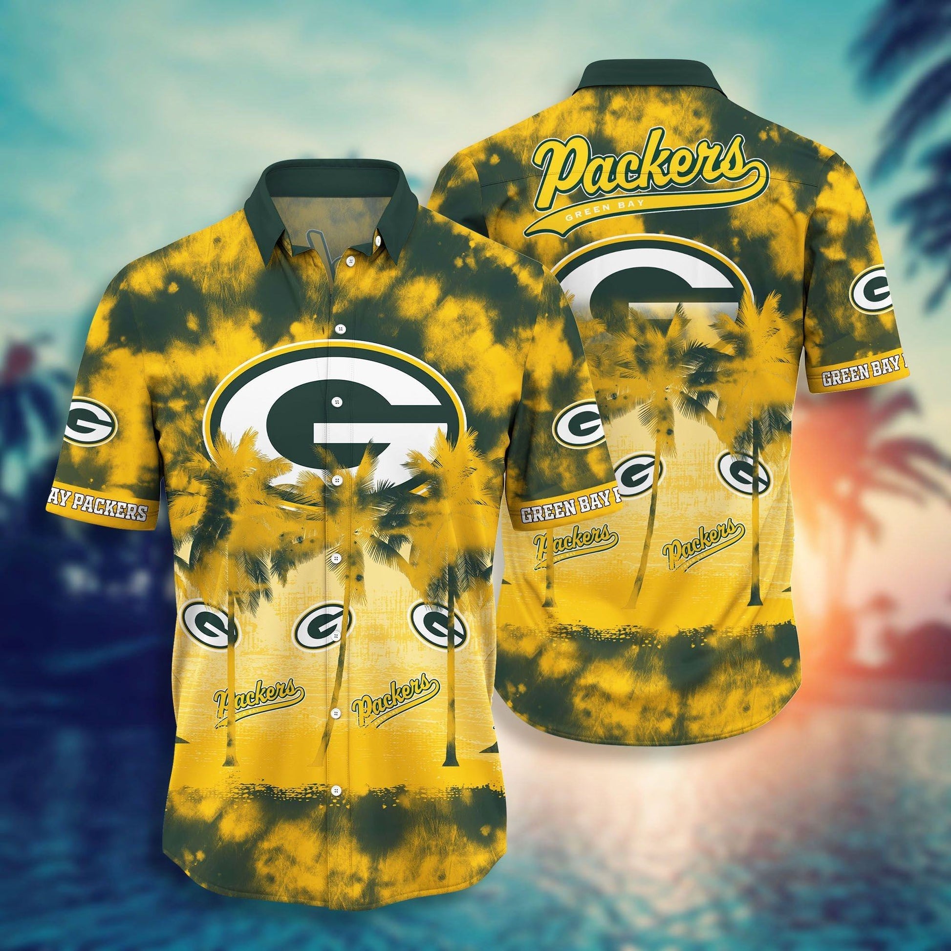 Green Bay Packers Tie Dye Hawaiian Shirt Sunset Design 660478